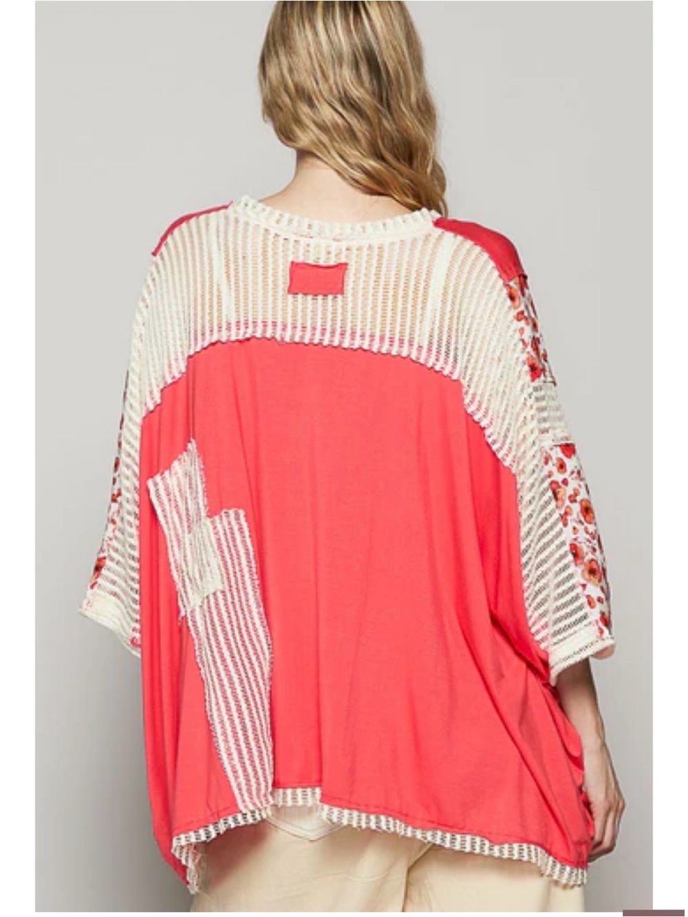 POL Coral V-Neck Top with Cream Crochet Trim (Box H) - Picture 4 of 10